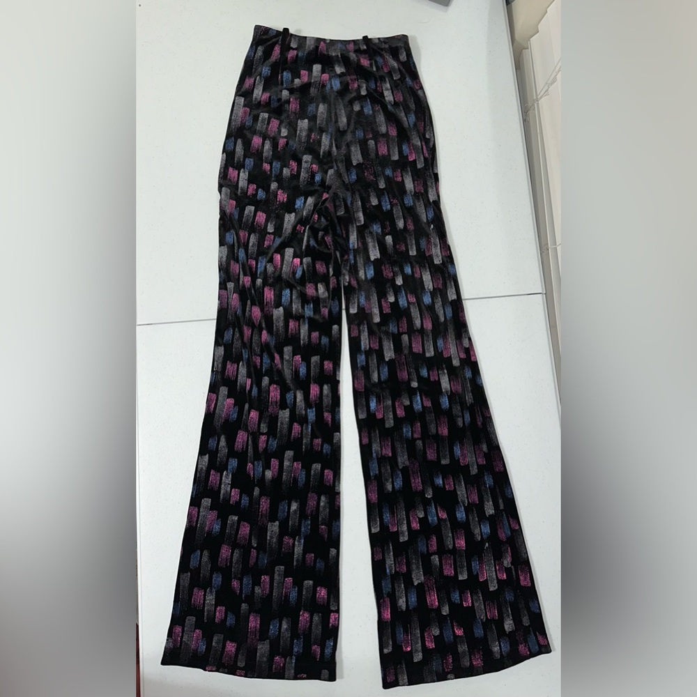 Valentine Pants Size M (see measurements) Black velvet Pink Gray Blue Wide Leg